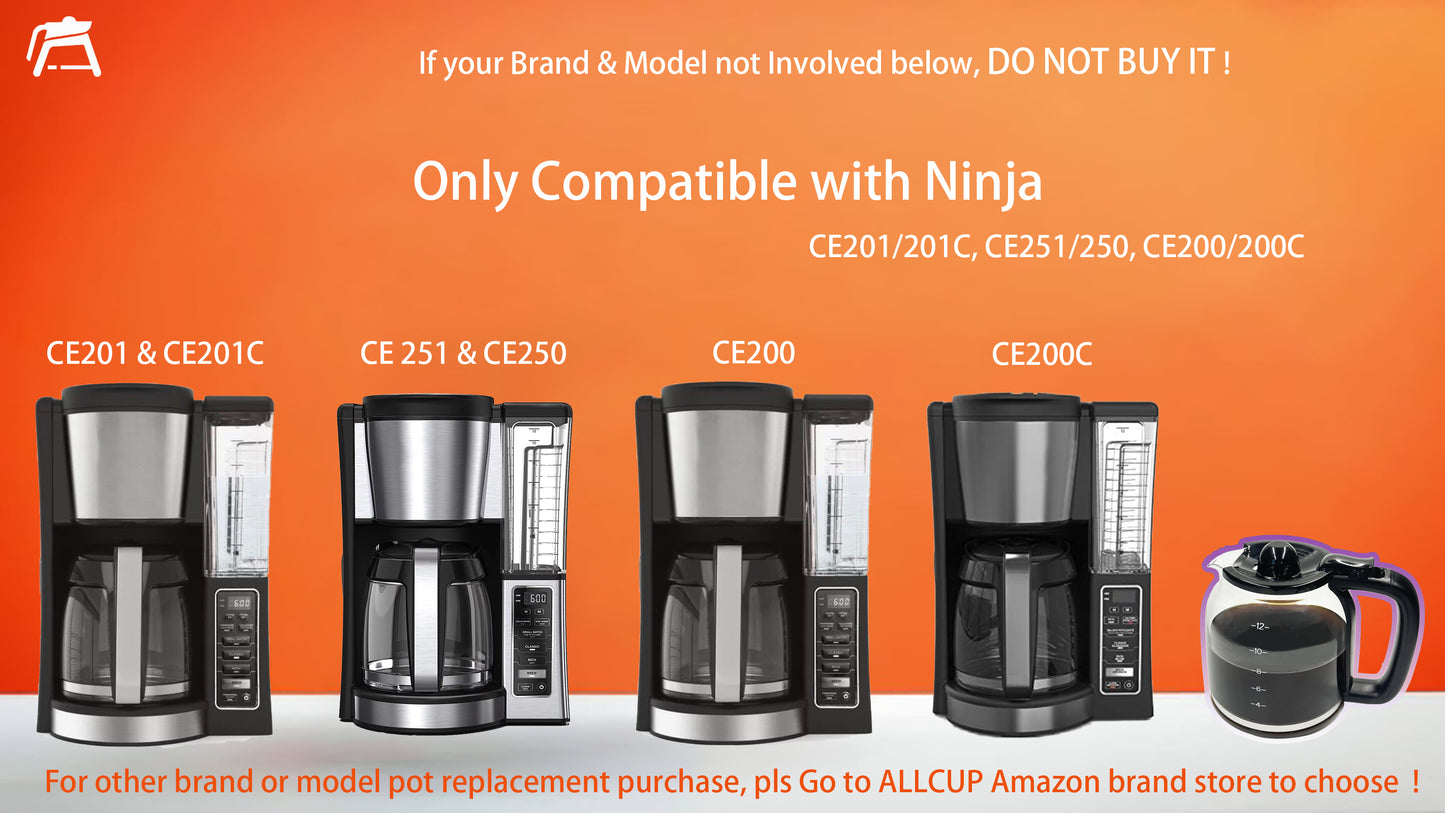 12 Cups Coffee Maker Carafe Replacement for Ninja, Glass, Compatible with Ninja coffee pot CE201, CE251,CE200,CE250
