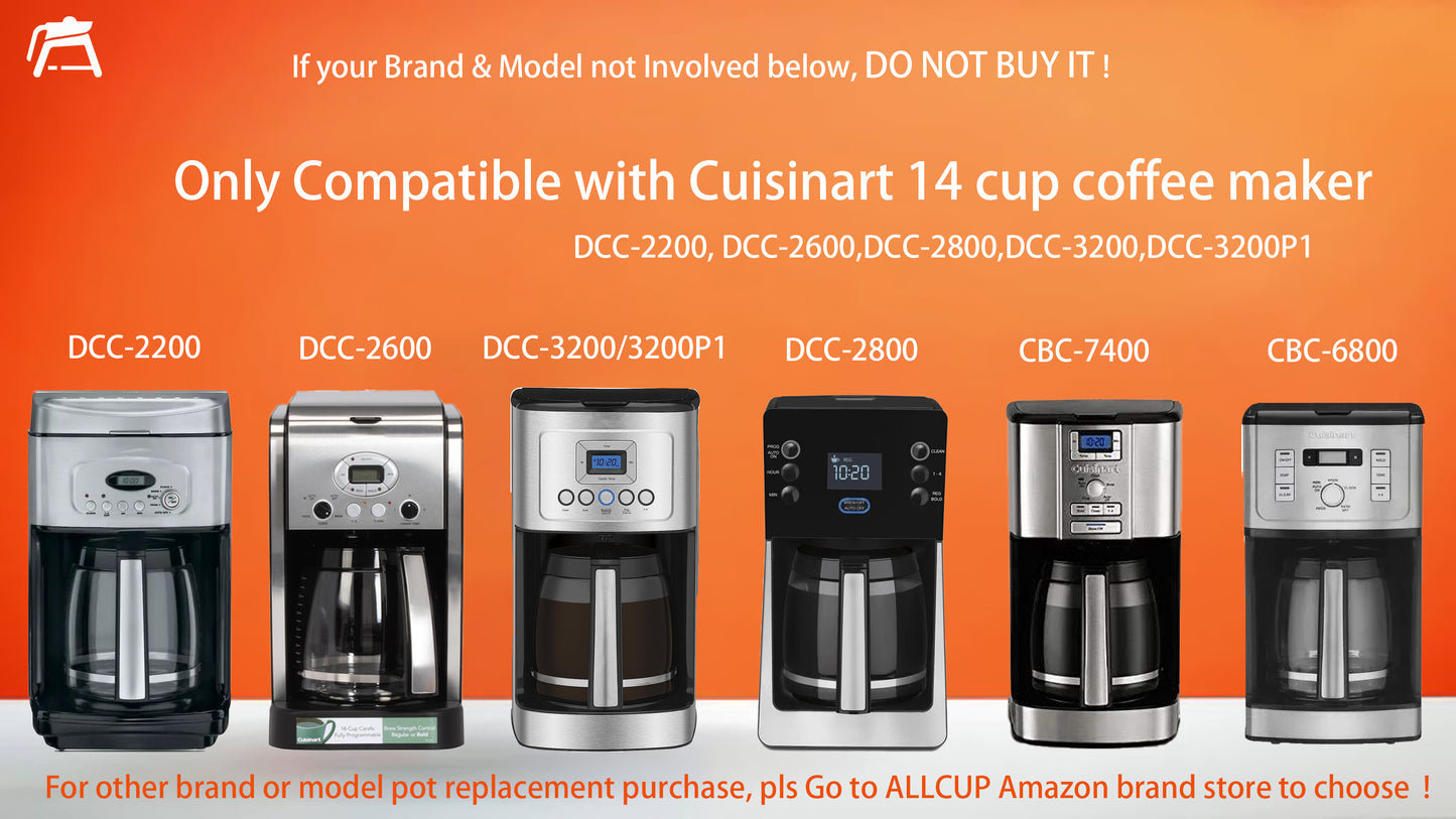 14 Cup Coffee Pot Replacement Compatible with Cuisinart Coffee Maker DCC-2200RC, DCC-2200, DCC-3200, DCC-3200P1, DCC-3200FR, DCC-3200CPAMZ, DCC-2600, DCC-2800,DCC-1800FR, CBC-7400, CBC-7000PC CBC6800