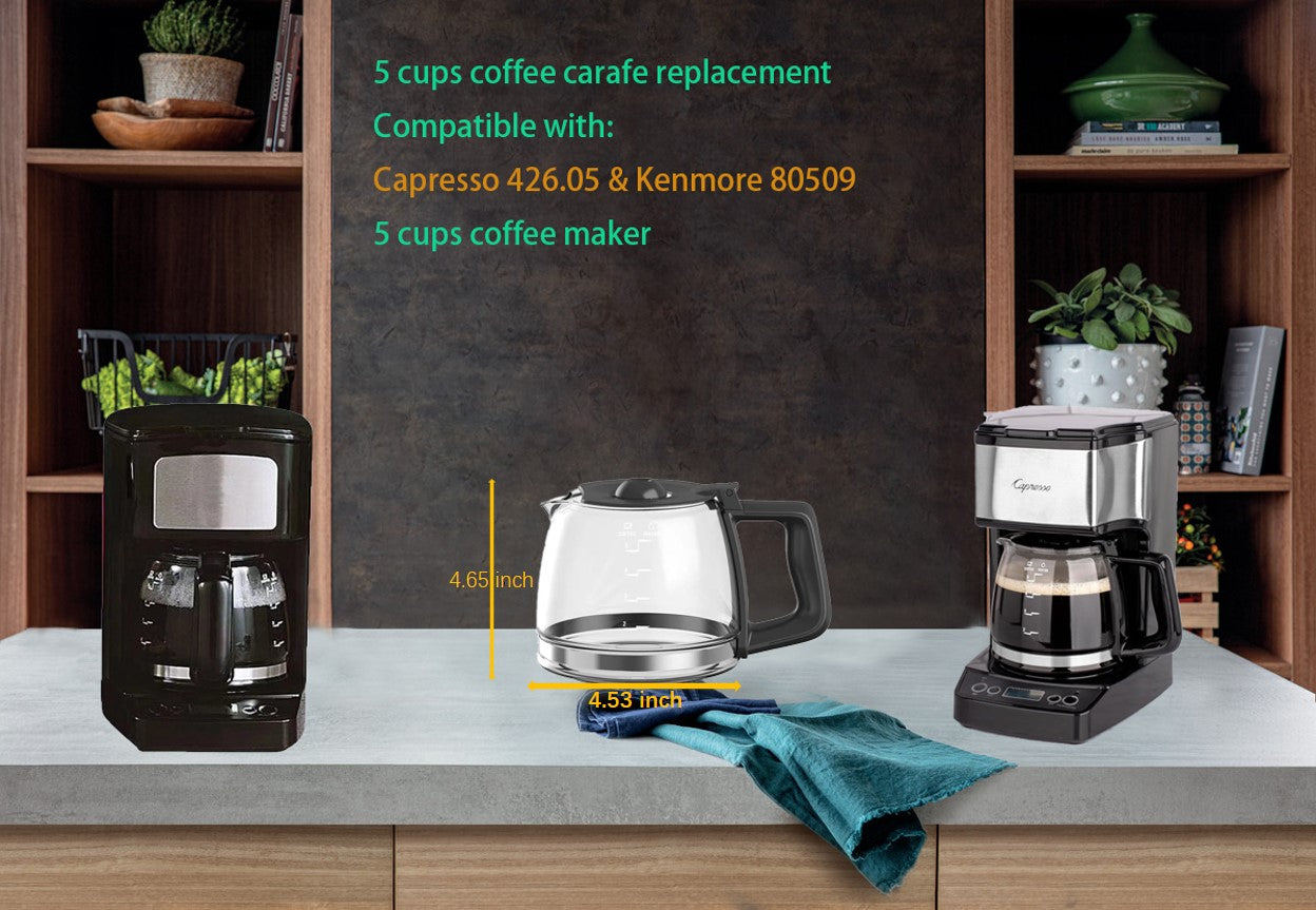 5 cups glass coffee carafe replacement, compatible with Capresso 4426.01 and Kenmore 80509 5 cups coffee maker