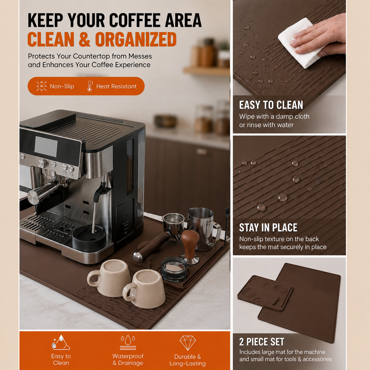 Modular Silicone Coffee Mat with Tamping Station