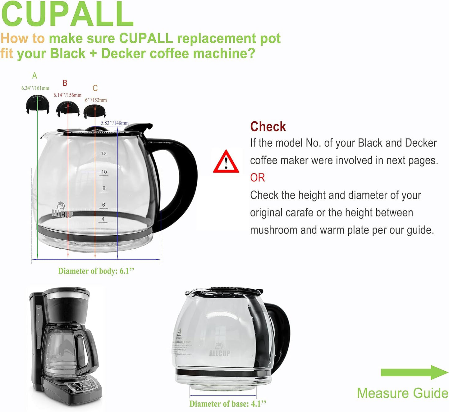 Replacement Coffee Carafe for Black and Decker 12-CUP Coffee Maker, Black Handle