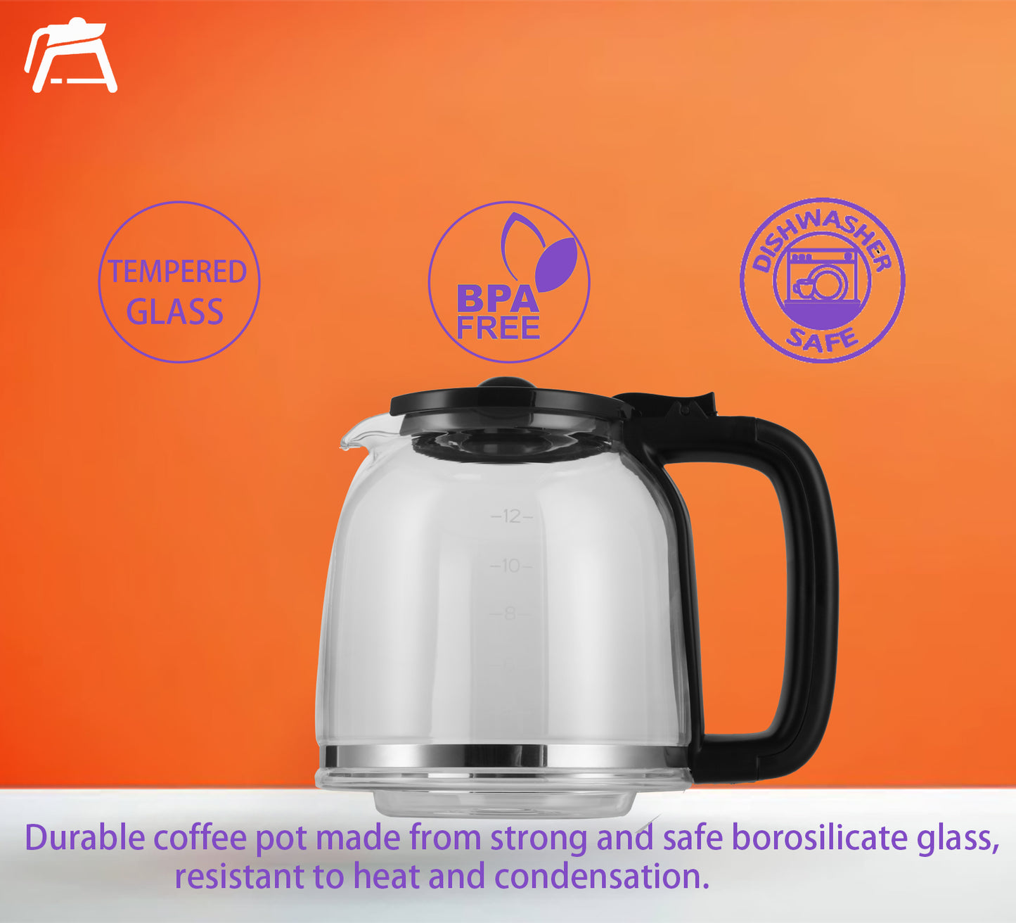 12 Cups Coffee Maker Carafe Replacement for Ninja, Glass, Compatible with Ninja coffee pot CE201, CE251,CE200,CE250