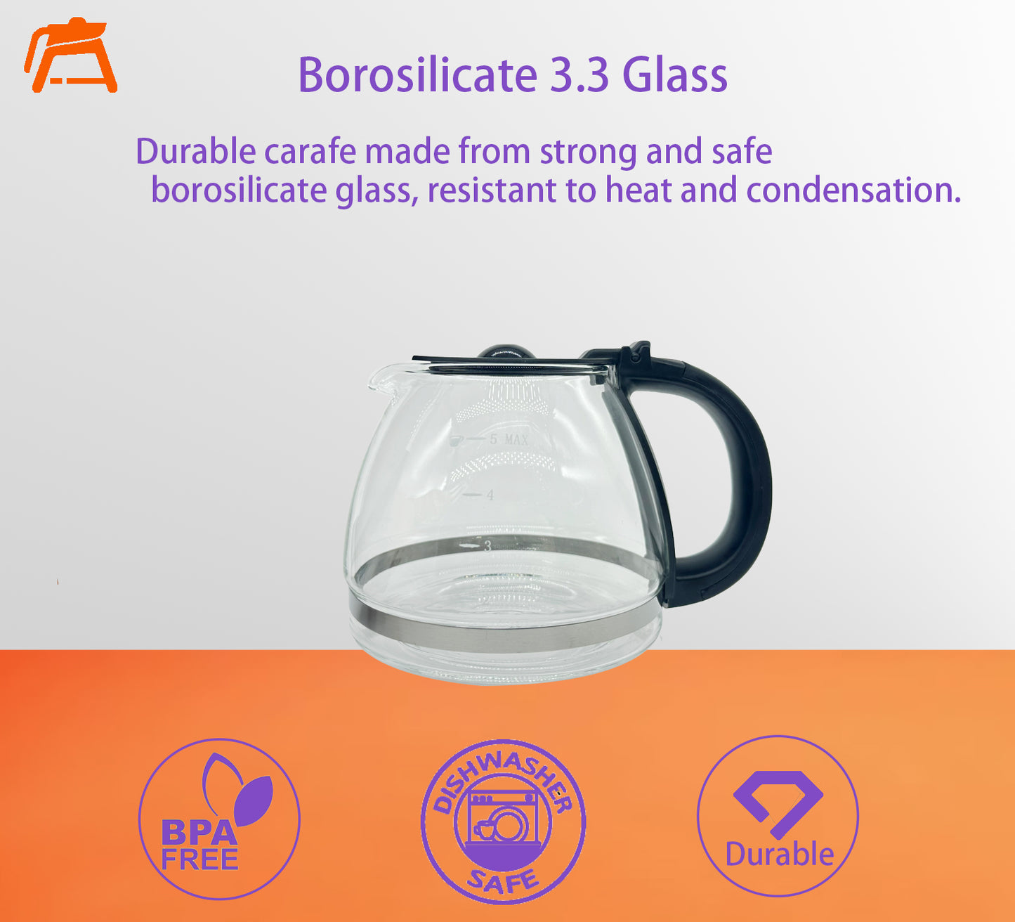 5 Cup Coffee Pot Replacement Carafe, Compatible with Mr Coffee BVMC-PC05BL2, BVMC-SC05BL, Goumia 5cups coffee machine. (Fit Mr coffee)