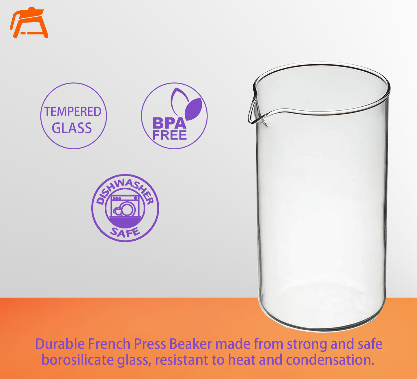 French Press glass Beaker, 34 oz, fit e with Bodum, Bayka,Utopia ... most of 34oz french press, Borosilicate 3.3 Glass