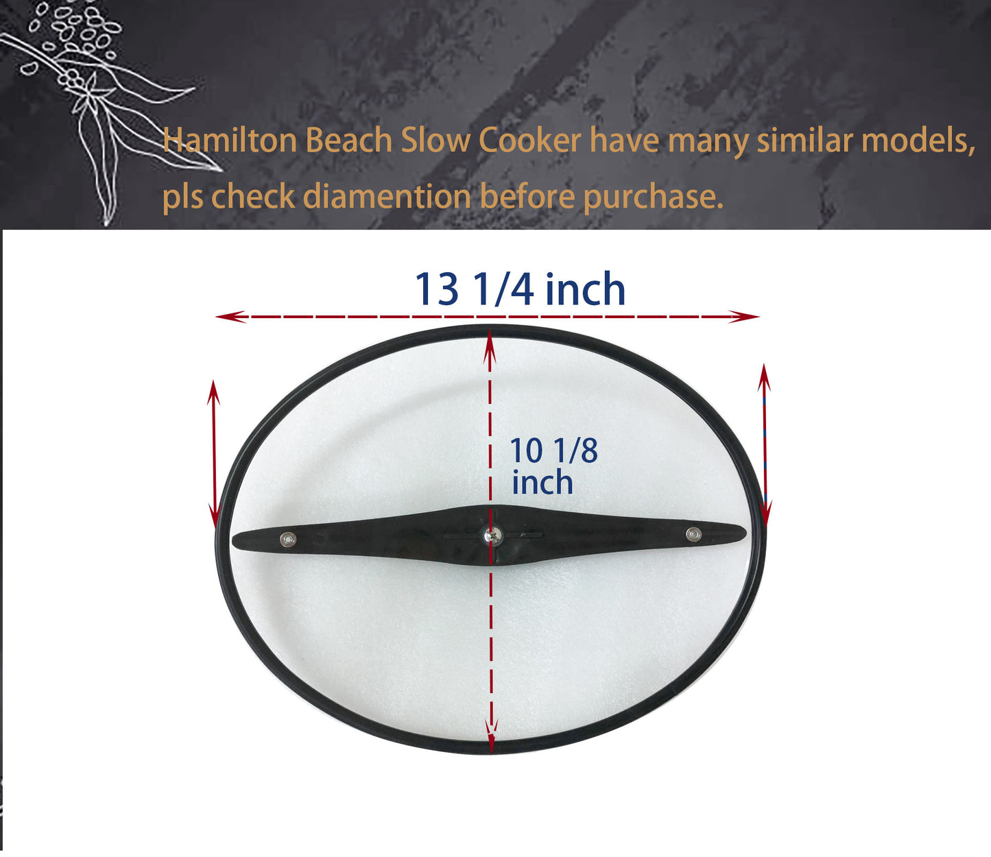 Oval Glass Lid Compatible with Hamilton Beach Slow Cooker (10quart) 33195