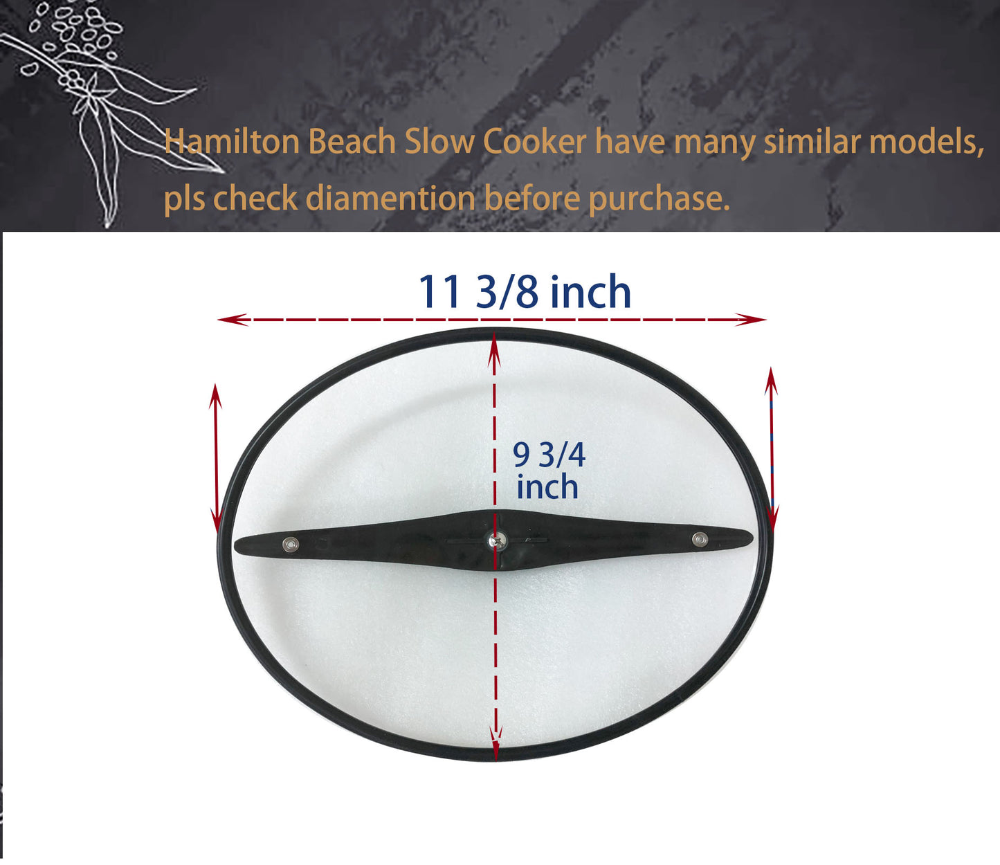 Oval Glass Lid Compatible with Hamilton Beach Slow Cooker (6quart) Model 33969 33665, The Silicon Ring around the lid help to seal the pot, Clips help to lock the lid.