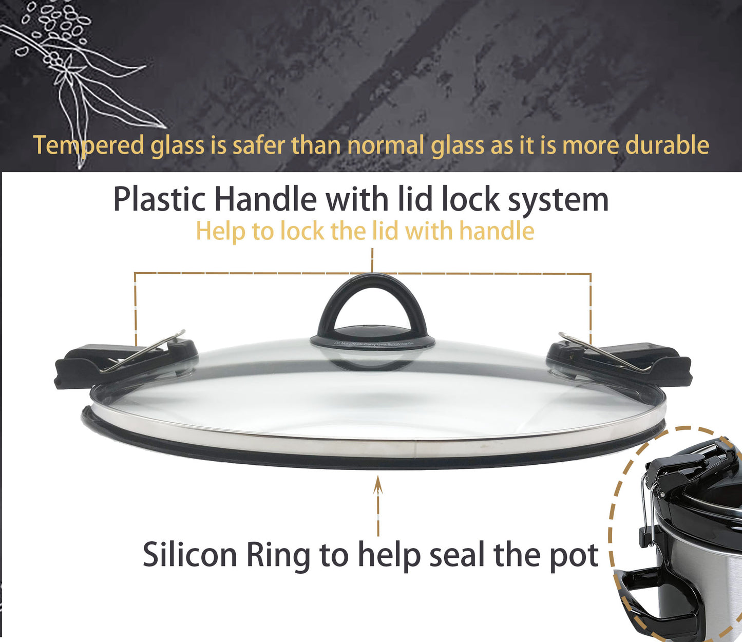 Oval Glass Lid Compatible with Crock Pot 6 Quart Slow Cooker SCCPVL600-S-BR, CPSCVC60LL-S, CPSCVC060LL-BP