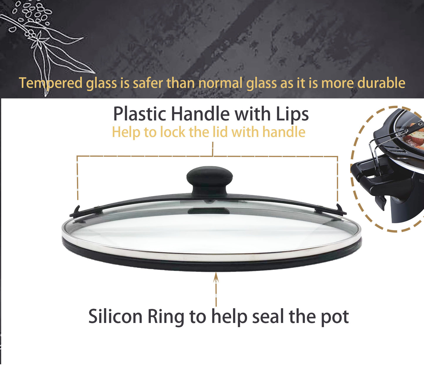 Oval Glass Lid Compatible with Hamilton Beach Slow Cooker (10quart) 33195