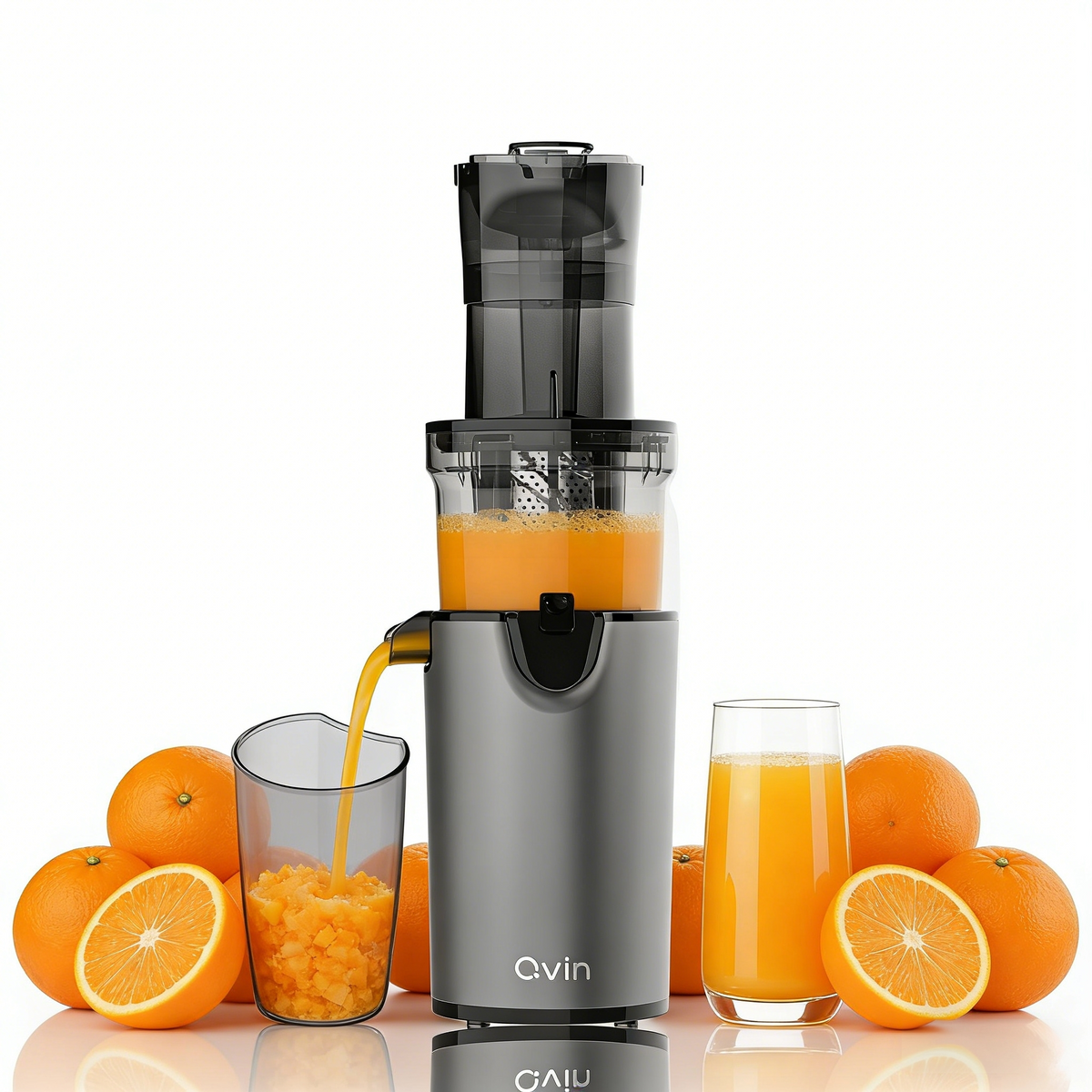 Qvin Cold Press Juicer Machine โ Slow Masticating, Wide Chute, BPA-Free