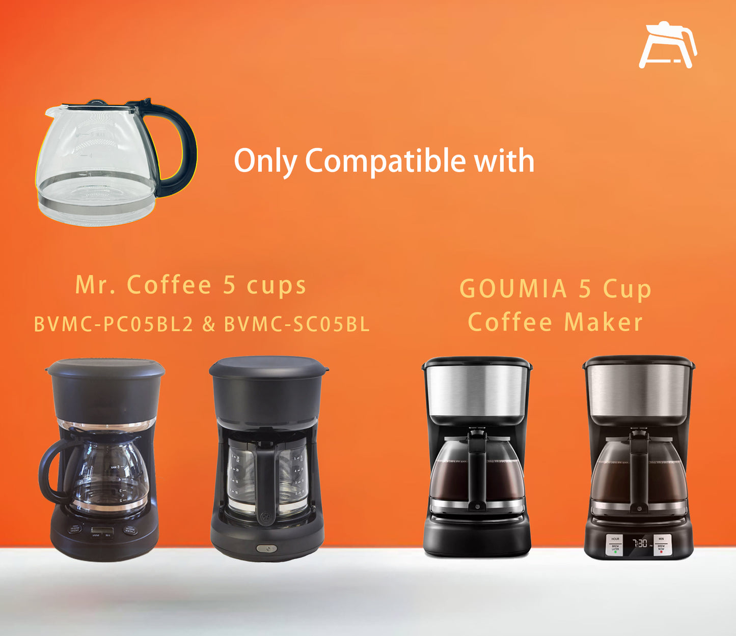 5 Cup Coffee Pot Replacement Carafe, Compatible with Mr Coffee BVMC-PC05BL2, BVMC-SC05BL, Goumia 5cups coffee machine. (Fit Mr coffee)