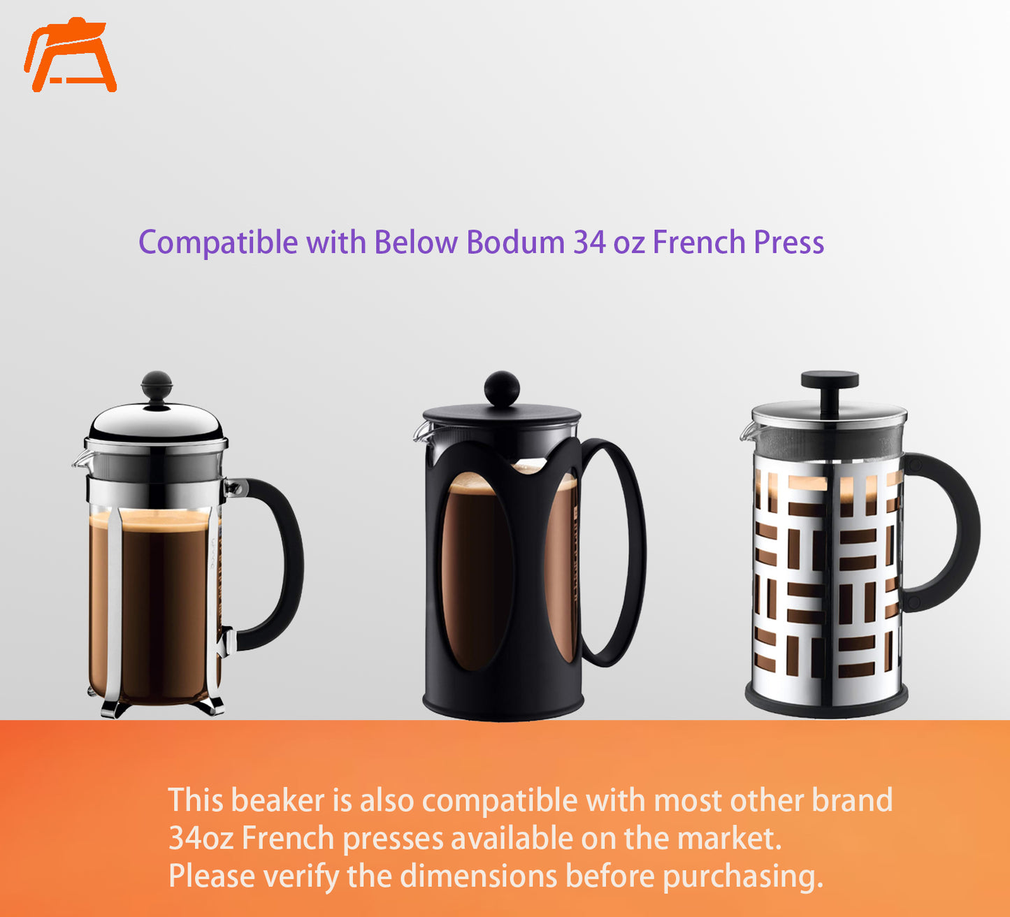 French Press glass Beaker, 34 oz, fit e with Bodum, Bayka,Utopia ... most of 34oz french press, Borosilicate 3.3 Glass