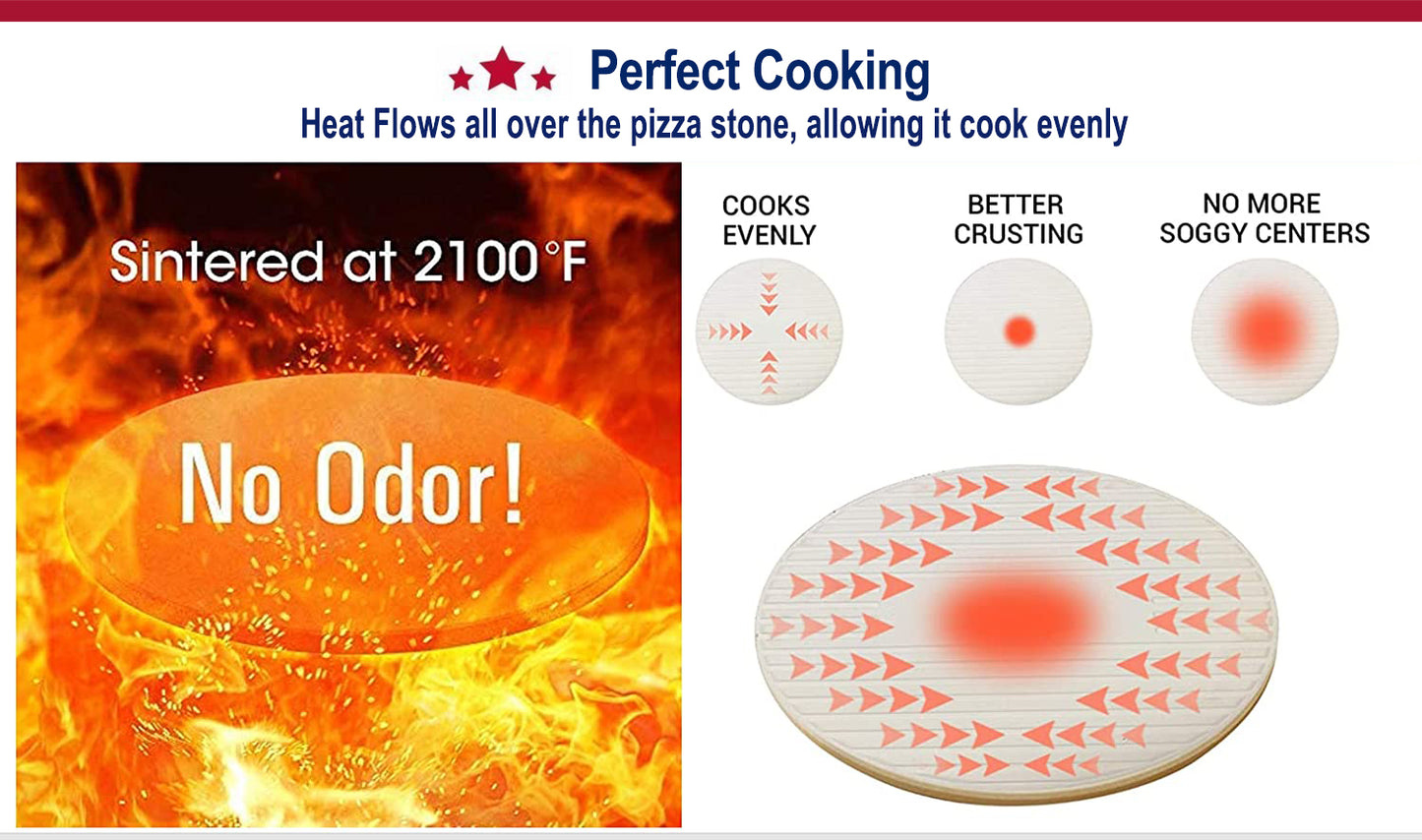 12 INCH Round Pizza Baking Stone, Food Safe,Heavy Duty Cordierite Pizza Stone for Oven and Grill, Thermal Shock Resistant, Ideal for Baking Crisp Crust Pizza, Bread and More