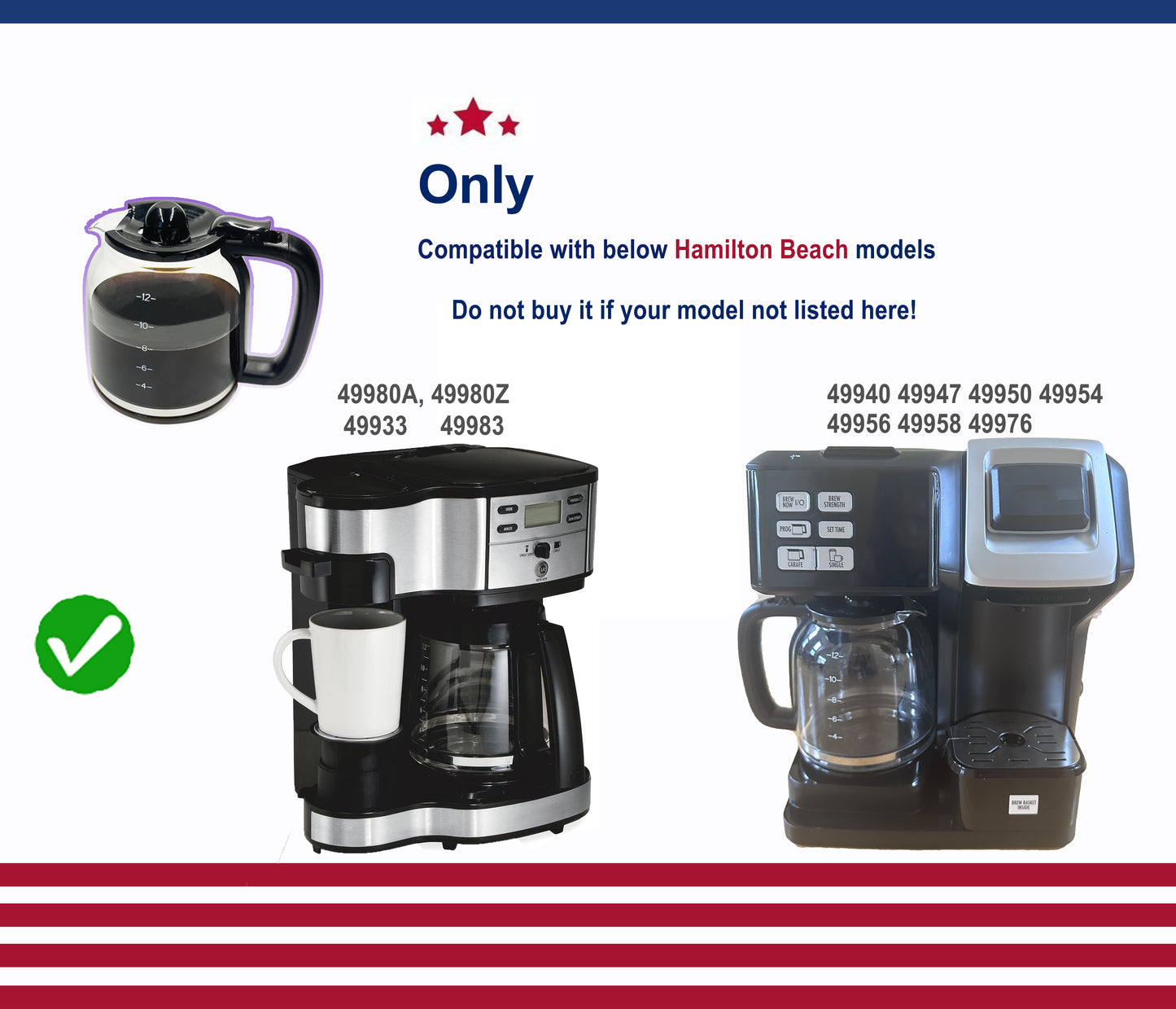 12 Cup Replacement Glass Carafe for Hamilton Beach Flex Brew 49933 49980A 49980Z 49983 49940 49947 49950 49954 49956 49958 49976, not fit 49902 49904, 46290 46299 46293 43874 49630 49615…