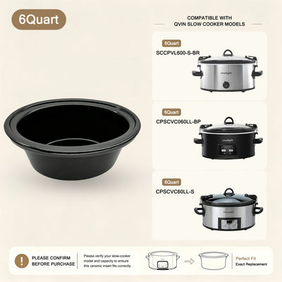 6-Quart Replacement Ceramic Inner Pot for Crock-Pot Slow Cooker – CPSCVC060LL-BP, SCCPVL600-S-BR & CPSCVC60LL-S