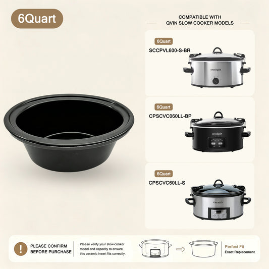 6-Quart Replacement Ceramic Inner Pot for Crock-Pot Slow Cooker – CPSCVC060LL-BP, SCCPVL600-S-BR & CPSCVC60LL-S