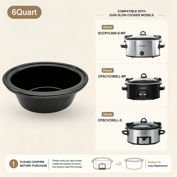 6-Quart Replacement Ceramic Inner Pot for Crock-Pot Slow Cooker – CPSCVC060LL-BP, SCCPVL600-S-BR & CPSCVC60LL-S