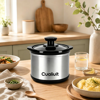 Cualiuit 0.65 Quart Mini Slow Cooker – Compact Personal Crock Pot with Adjustable Temperature Control & Glass Lid