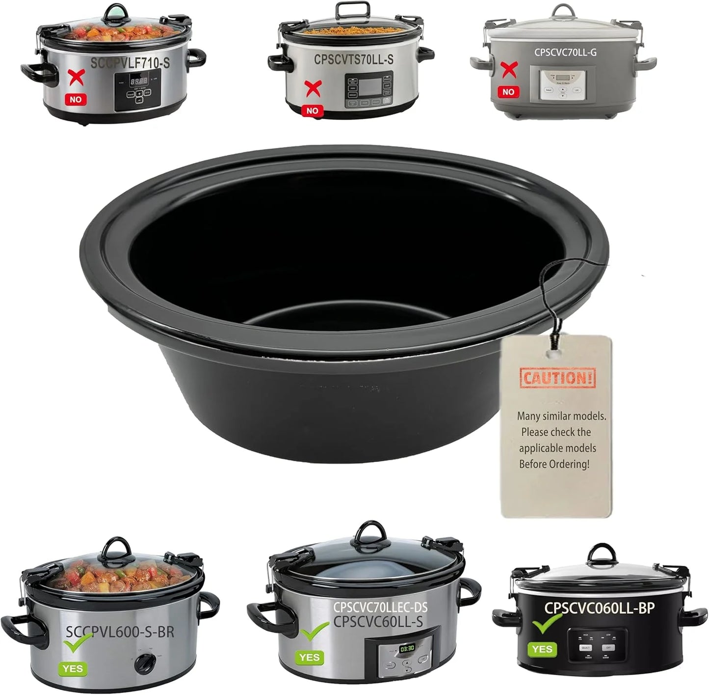 6Qt Oval Ceramic Pot for Crockpot CPSCVO60LL-BP/SCCPVL600-S-BR/CPSCVC60LL-S