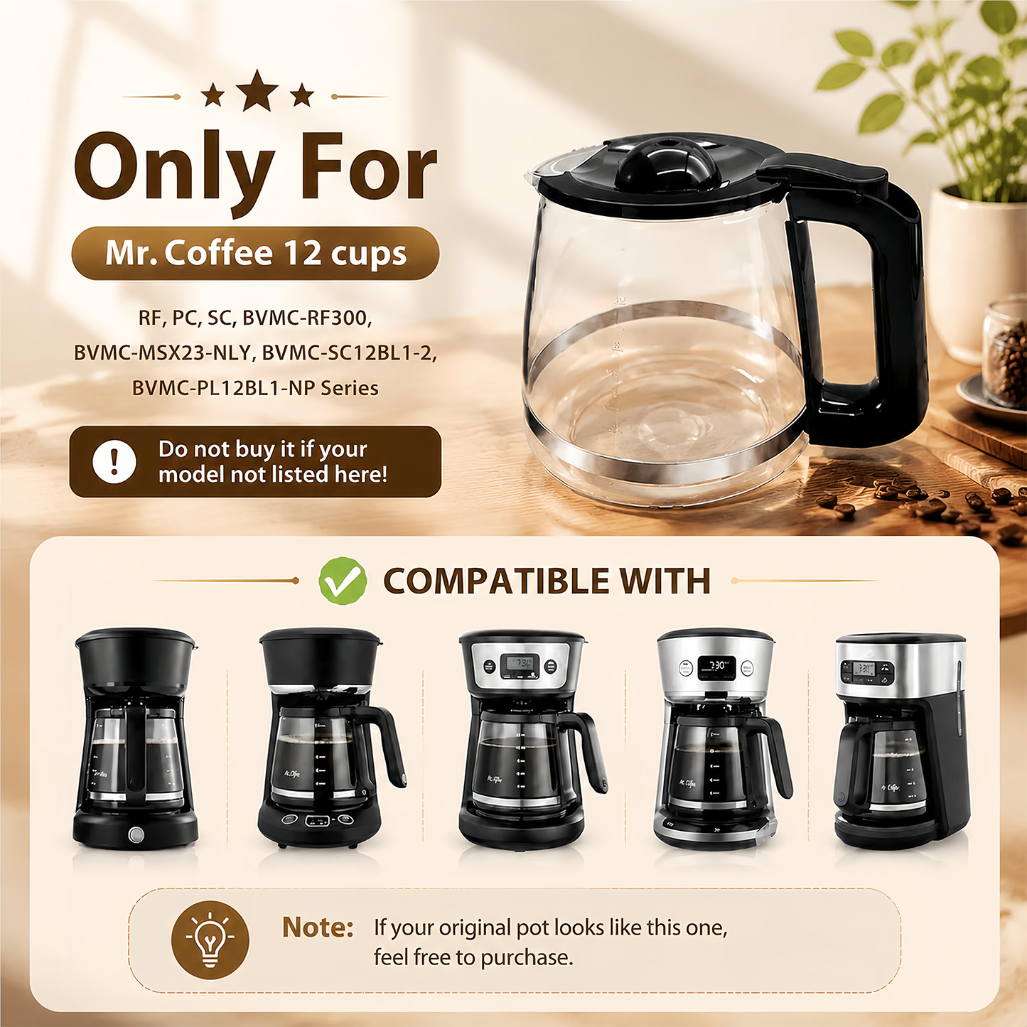 Replacement 12-Cup Coffee Pot for Mr. Coffee RF, LM, PC & SC Series