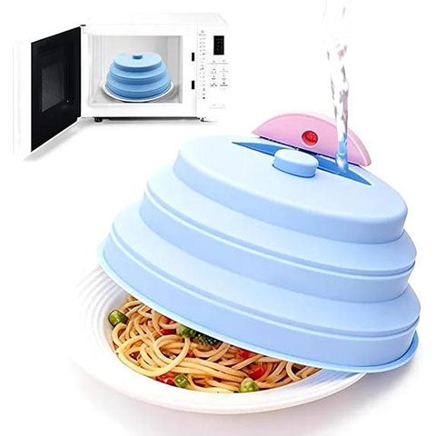 Collapsible Silicone Microwave Splatter Cover, 10 Inch BPA-Free Food Steamer Lid, Blue & Pink