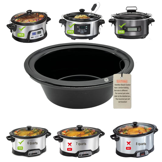 6 Quart Replacement Slow Cooker Ceramic Pot, replacement stoneware, Only Compatible For Hamilton Beach slow cooker replacement parts 33969/33665/33861/33261/33866 (6 quart)