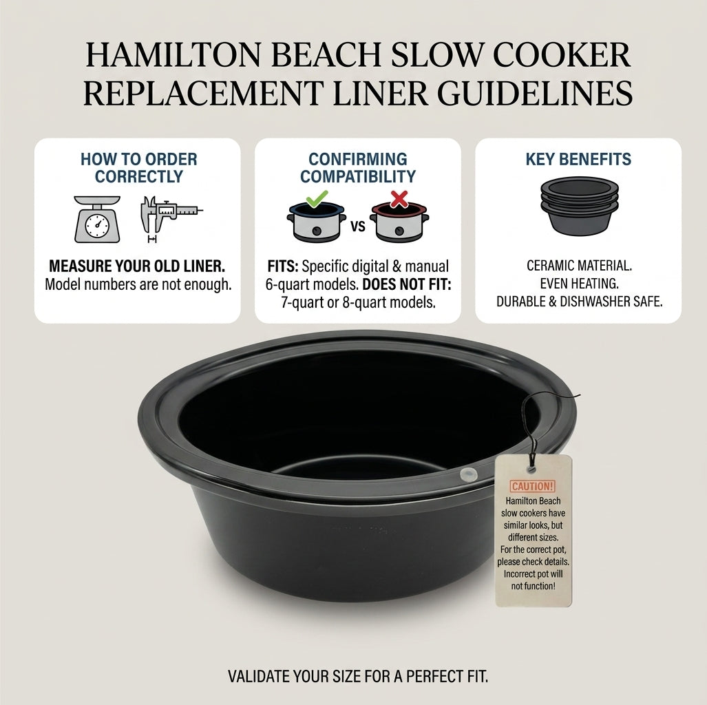 6-Quart Replacement Ceramic Inner Pot for Hamilton Beach Slow Cooker – Models 33969 & 33665