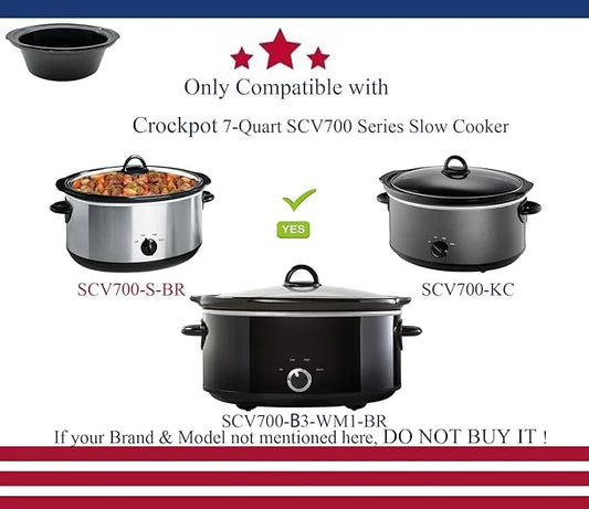 Oval replacment stoneware, Ceramic Pot Compatible for Crock Pot 7 Quarts Slow Cooker SCV700-S-BR,SCV700-KC, SCV700-B3-WM1-BR (7 QUART) slow cooker pot replacement