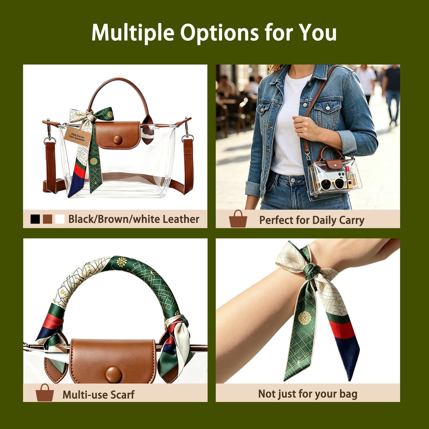 Clear PVC Stadium Crossbody Bag with Free 2026 World Cup Commemorative Silk Scarf