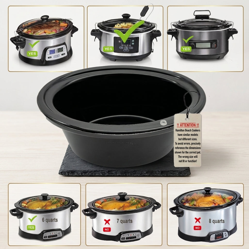 6-Quart Replacement Ceramic Inner Pot for Hamilton Beach Slow Cooker – Models 33969 & 33665