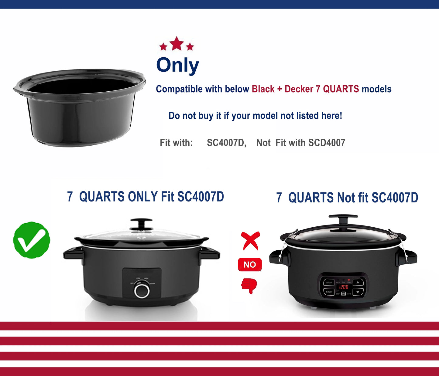 Fits the 7-quart Black & Decker slow cooker ceramic inner pot, model SC4007D