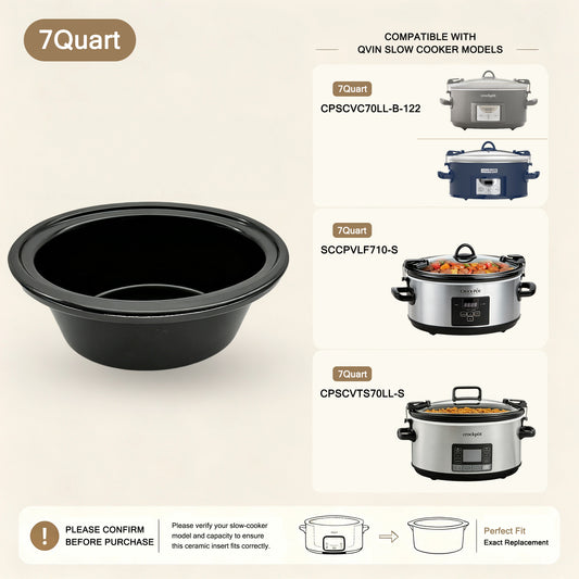 7-Quart Replacement Ceramic Inner Pot for Crock-Pot Slow Cooker – CPSCVTS70LL-S, SCCPVLF710-S & CPSCVC70LL-B-122
