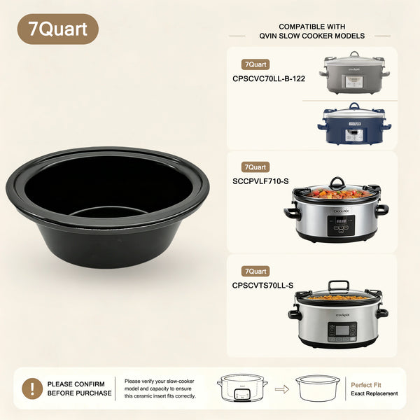 7-Quart Replacement Ceramic Inner Pot for Crock-Pot Slow Cooker – CPSCVTS70LL-S, SCCPVLF710-S & CPSCVC70LL-B-122