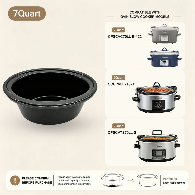 7-Quart Replacement Ceramic Inner Pot for Crock-Pot Slow Cooker – CPSCVTS70LL-S, SCCPVLF710-S & CPSCVC70LL-B-122