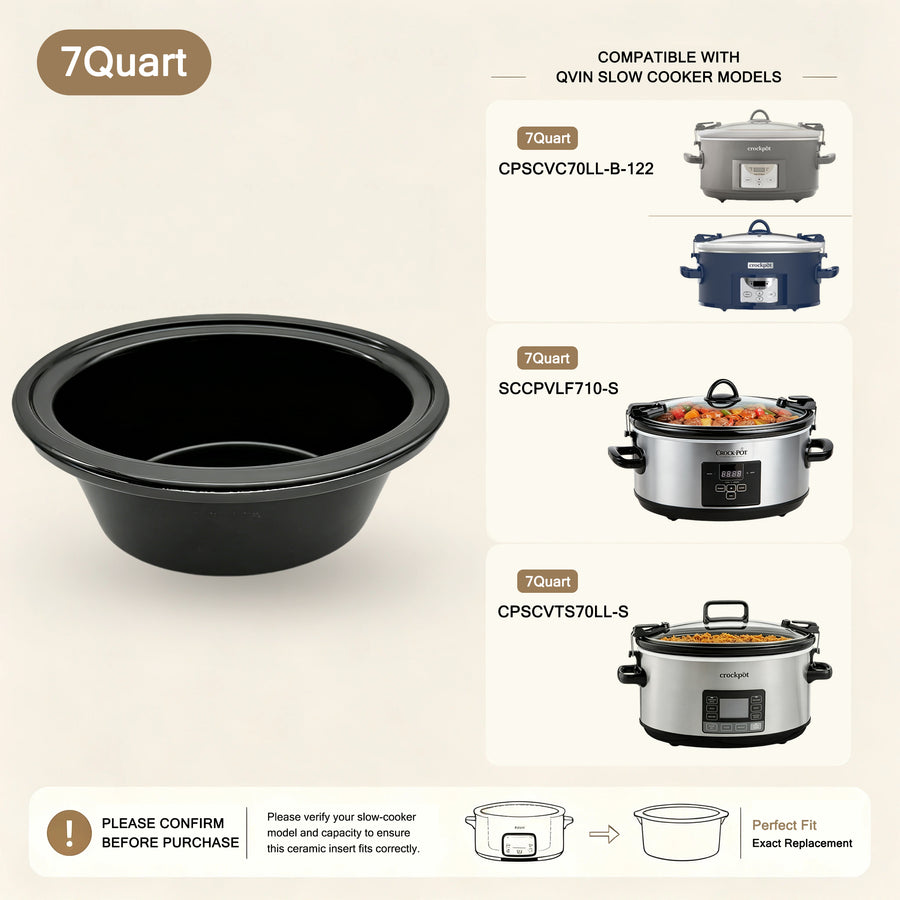 7-Quart Replacement Ceramic Inner Pot for Crock-Pot Slow Cooker – CPSCVTS70LL-S, SCCPVLF710-S & CPSCVC70LL-B-122