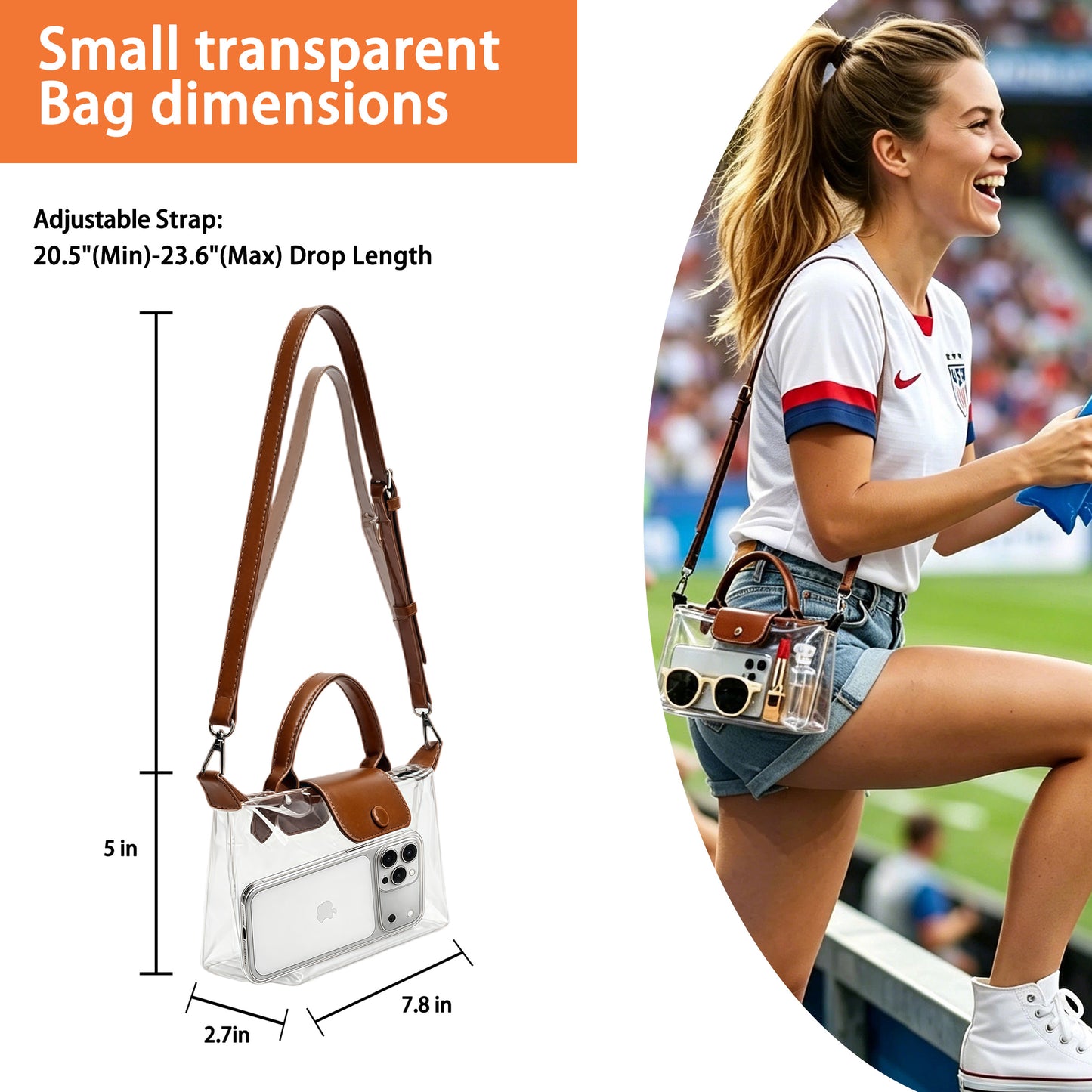 Clear PVC Stadium Crossbody Bag with Free 2026 World Cup Commemorative Silk Scarf