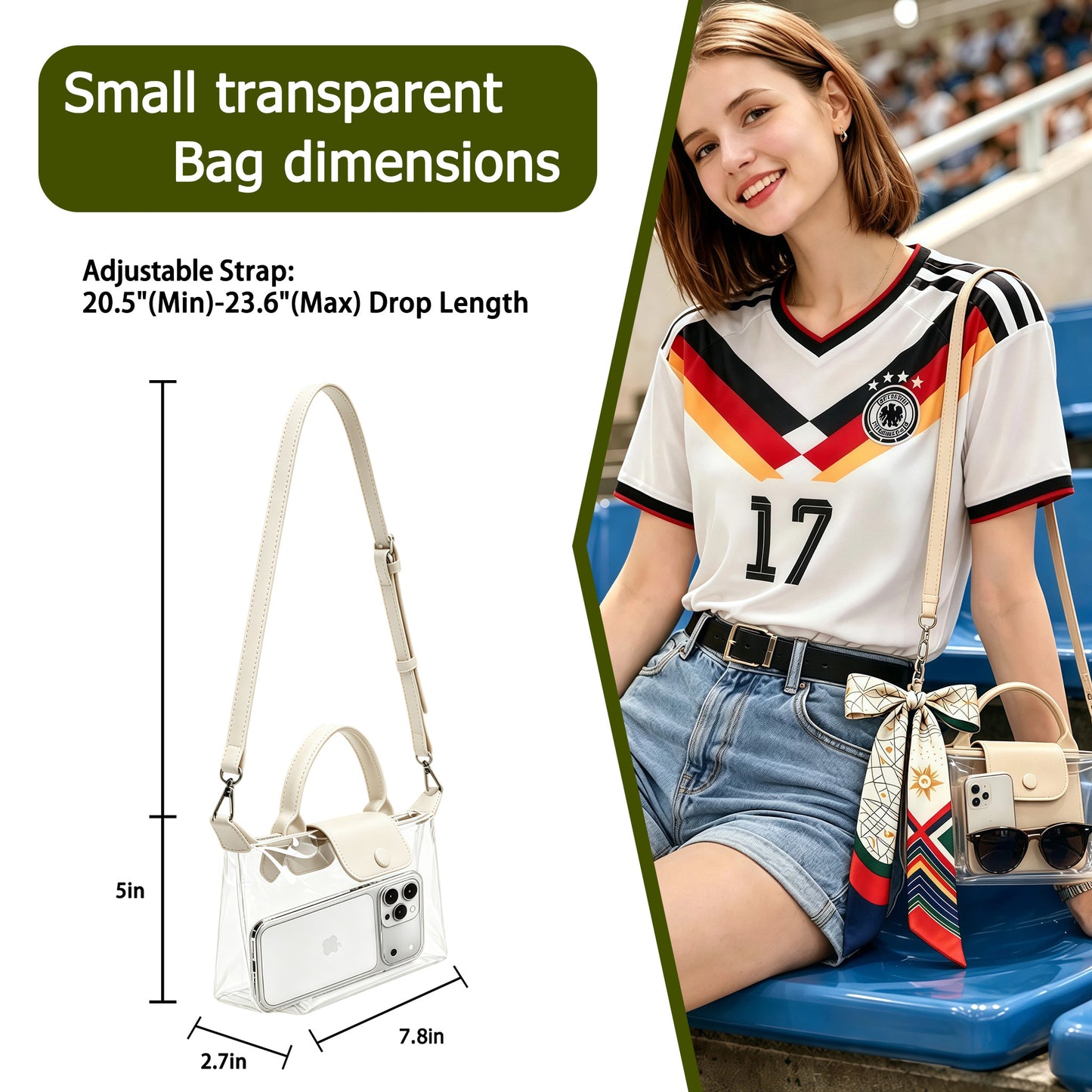 Clear PVC Stadium Crossbody Bag with Free 2026 World Cup Commemorative Silk Scarf