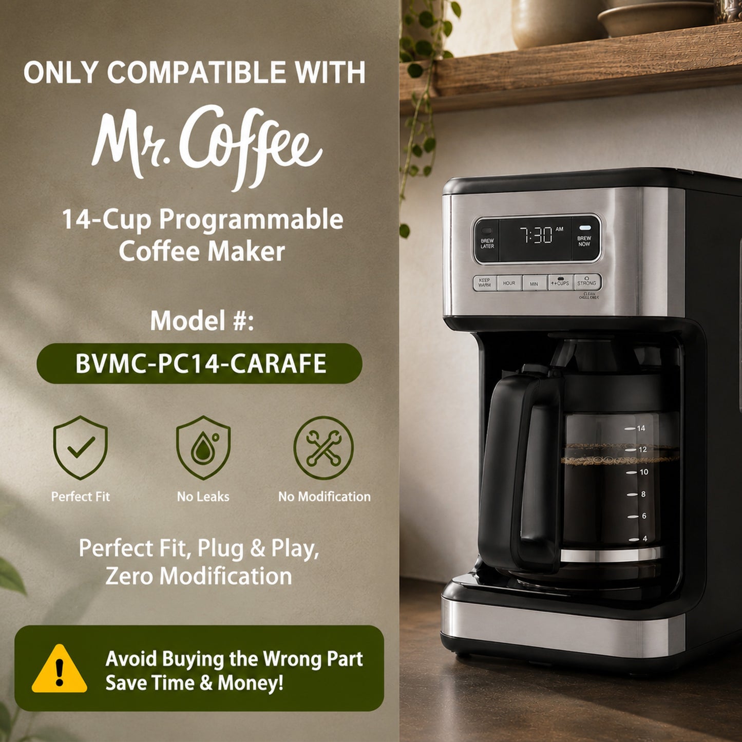 14-Cup Glass Carafe Replacement for Mr. Coffee BVMC-PC14