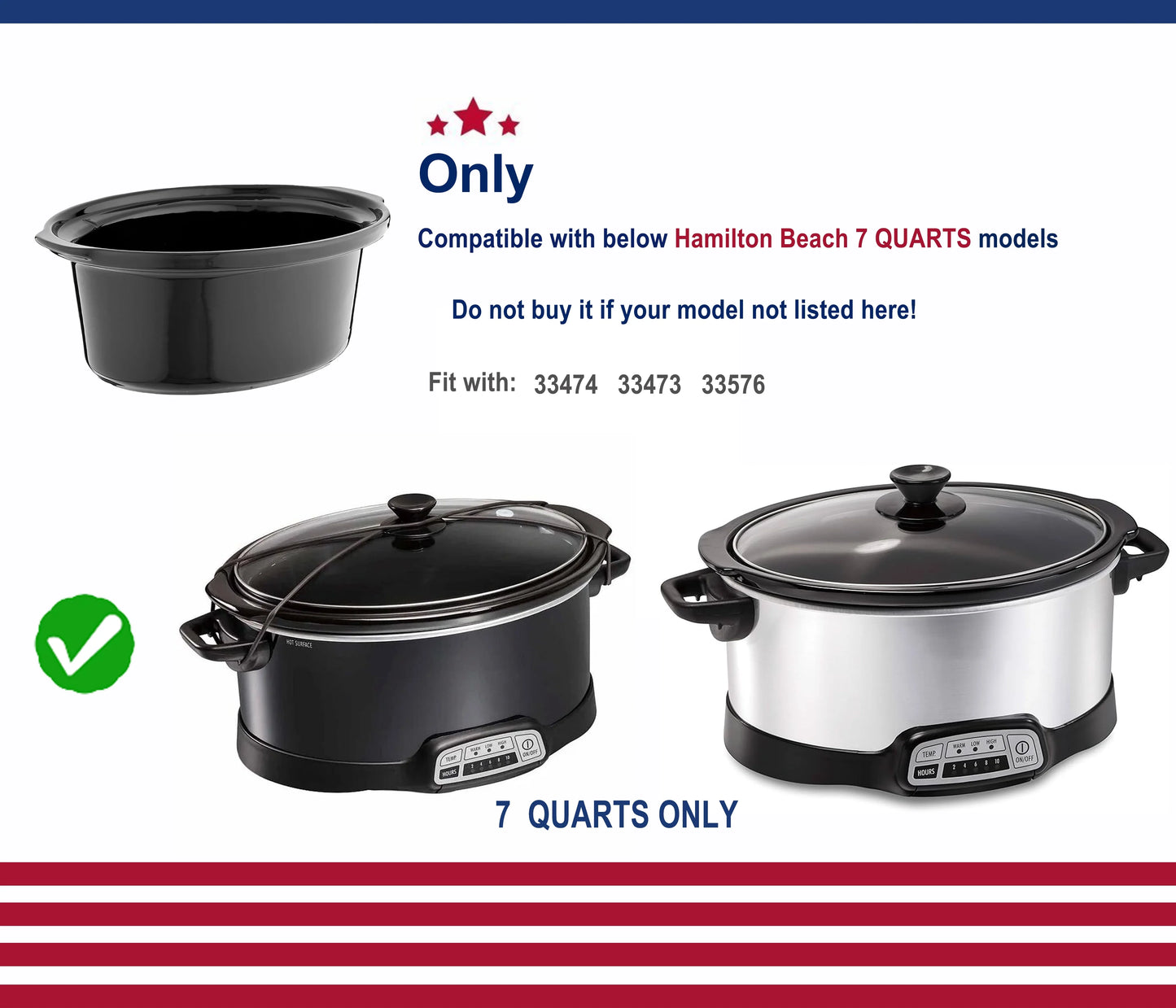 Compatible with Hamilton Beach 7 quarts oval slow cooker 33473/33474/33172