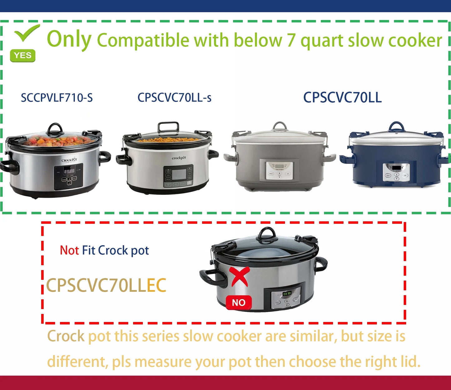 Insert pot Compatible for Crock Pot 7 Quart Slow Cooker Model: CPSCVTS70LL-S, SCCPVLF710-S, CPSCVC70LL-B-122