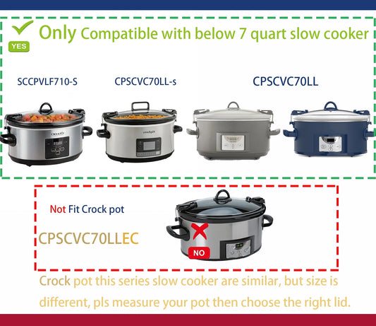 7 Quart Slow Cooker Ceramic Pot Replacement, Insert pot Compatible for Crock Pot 7 Quart Slow Cooker Model: CPSCVTS70LL-S, SCCPVLF710-S, CPSCVC70LL-B-122, see instruction carefully before order