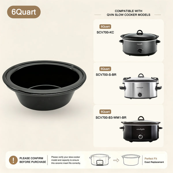 7-Quart Replacement Ceramic Inner Pot for Crock-Pot Slow Cooker – SCV700-S-BR, SCV700-KC & SCV700-B3-WM1-BR