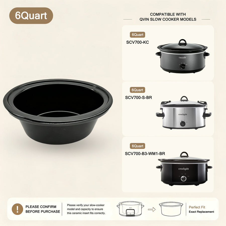 7-Quart Replacement Ceramic Inner Pot for Crock-Pot Slow Cooker – SCV700-S-BR, SCV700-KC & SCV700-B3-WM1-BR