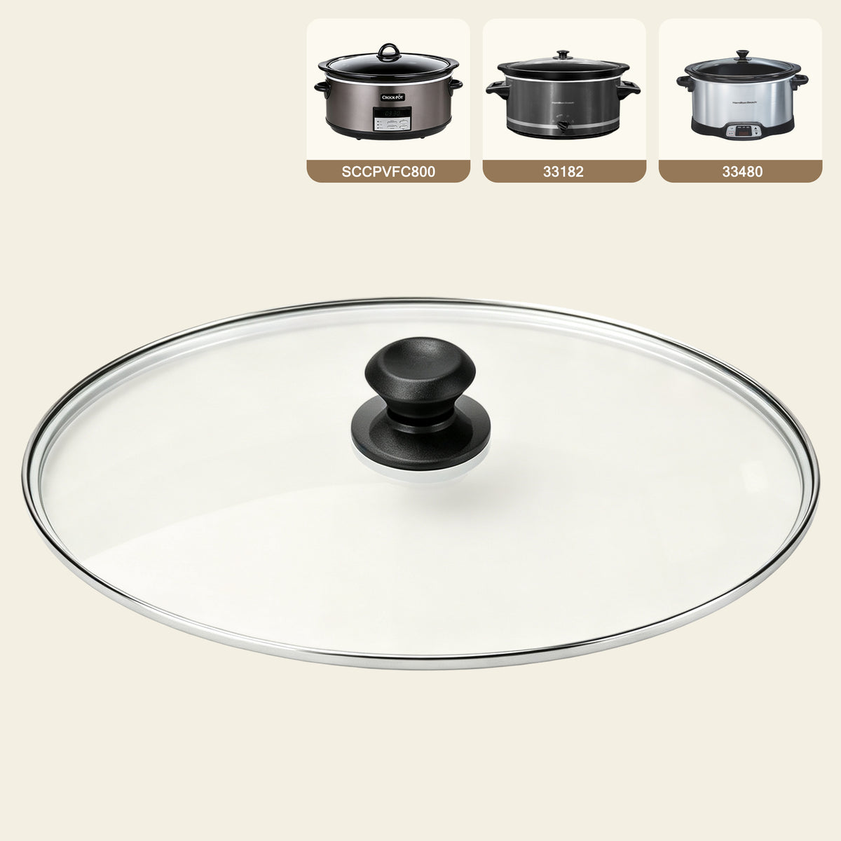 8-Quart Replacement Oval Glass Lid for Crock-Pot & Hamilton Beach Slow Cooker