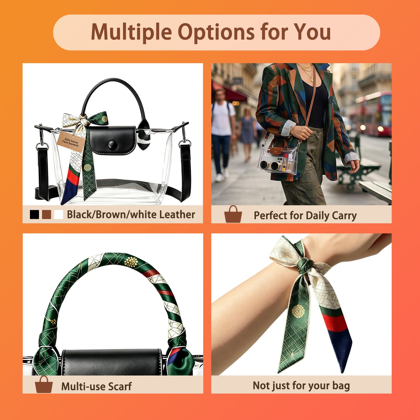 Clear PVC Stadium Crossbody Bag with Free 2026 World Cup Commemorative Silk Scarf