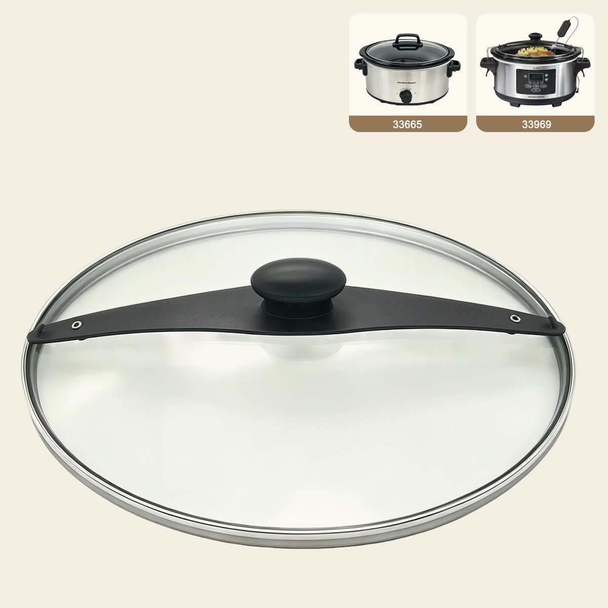 6-Quart Replacement Oval Glass Lid for Hamilton Beach Slow Cooker – Models 33969 & 33665