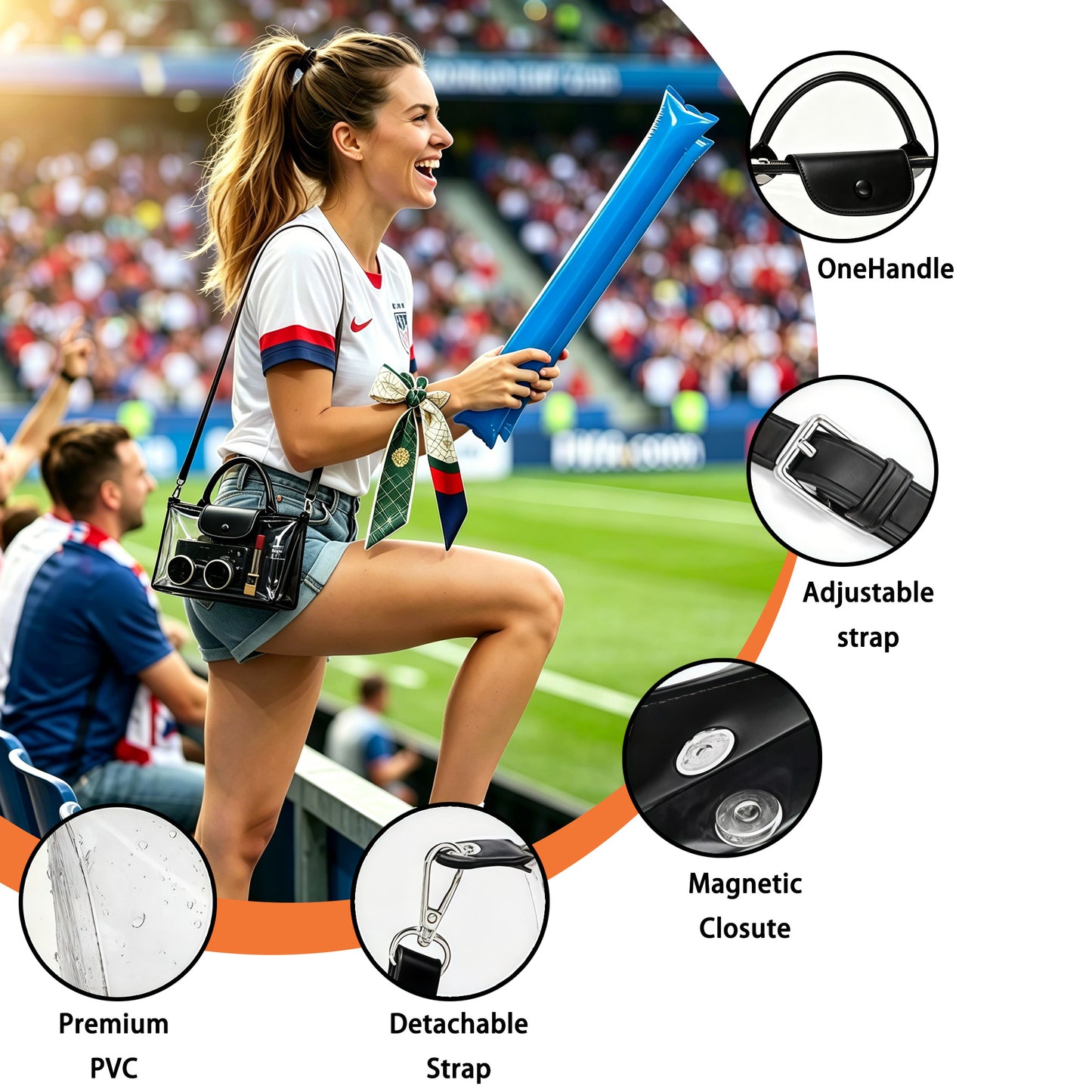 Clear PVC Stadium Crossbody Bag with Free 2026 World Cup Commemorative Silk Scarf