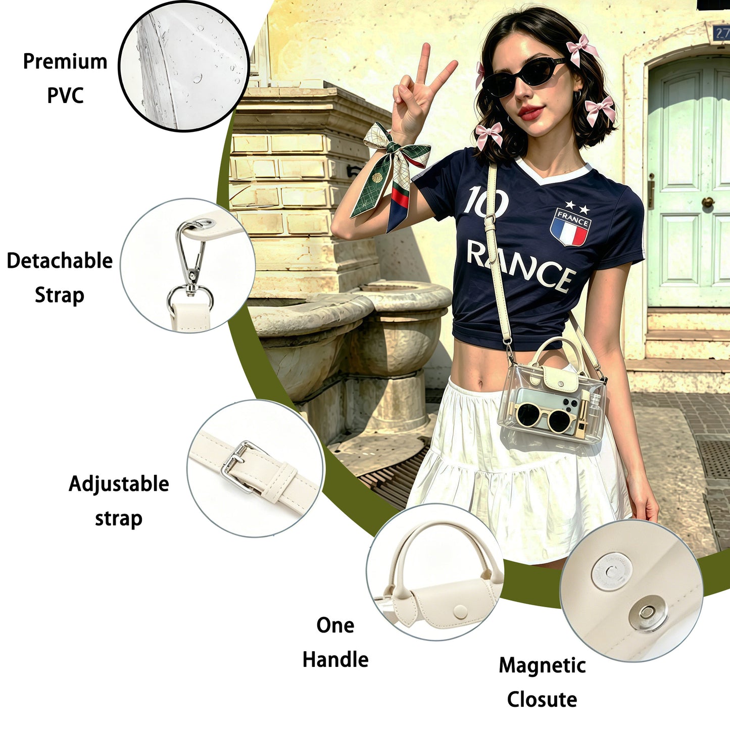 Clear PVC Stadium Crossbody Bag with Free 2026 World Cup Commemorative Silk Scarf