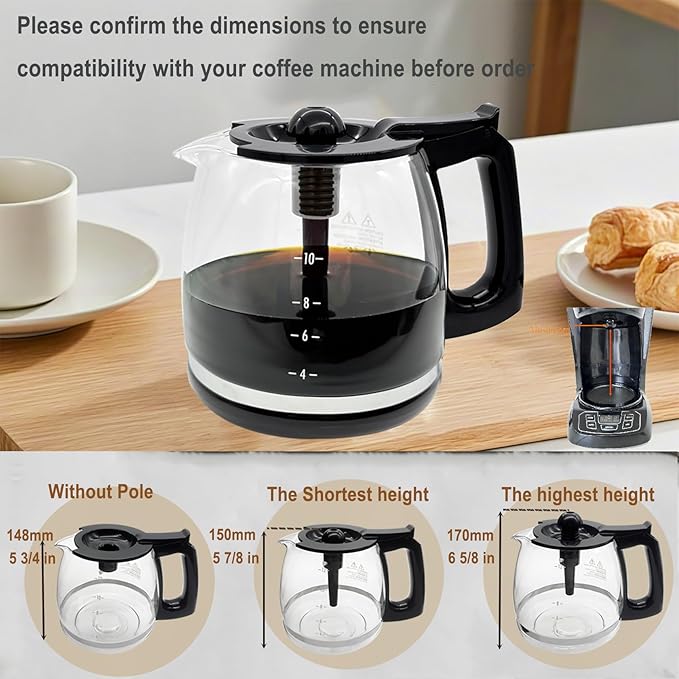 Coffee Make Replacement 12-CUP Glass Pot, Fit With Kitchenaid KCM1209/08 Cuisinart DCC 1220BKS, Capresso SG300, Gourmia GCM3260, Krups Essential