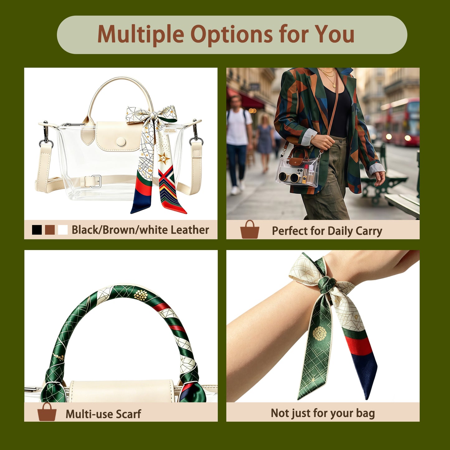 Clear PVC Stadium Crossbody Bag with Free 2026 World Cup Commemorative Silk Scarf