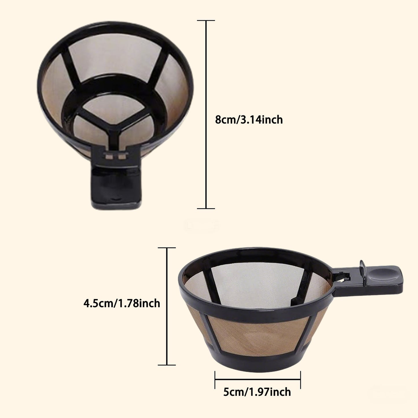 2-Pack Gold Reusable Coffee Filters, Stainless Steel Permanent Basket Replacement for Hamilton Beach 2-Way Brewer 49980A, 49980Z, 49980R, 47650, 49933